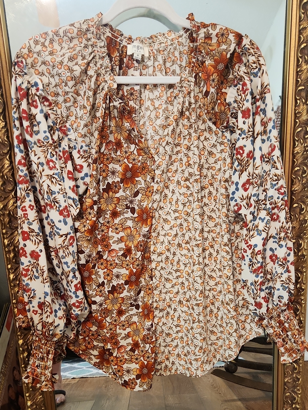 UMGEE Floral Patchwork Blouse – Cream, Brown & Rust